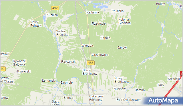 mapa Grzybowiec, Grzybowiec na mapie Targeo