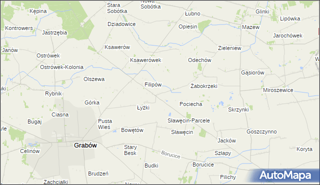 mapa Jaworów gmina Grabów, Jaworów gmina Grabów na mapie Targeo