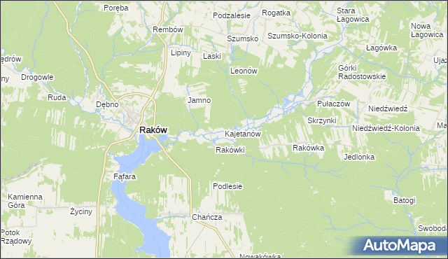 mapa Kajetanów gmina Raków, Kajetanów gmina Raków na mapie Targeo