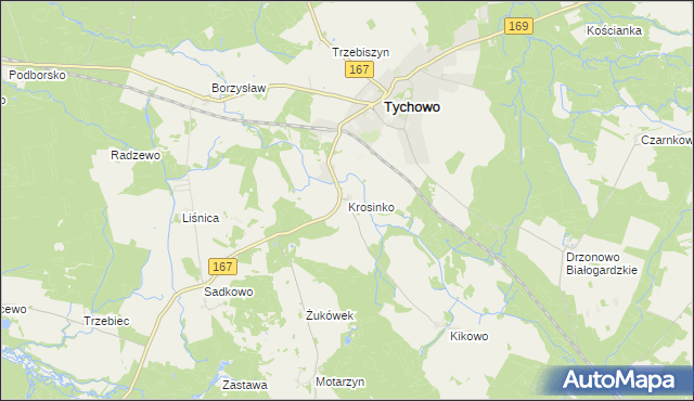 mapa Krosinko gmina Tychowo, Krosinko gmina Tychowo na mapie Targeo