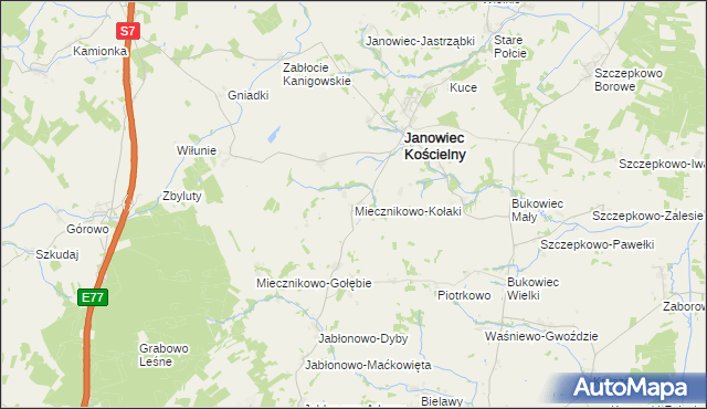 mapa Miecznikowo-Kołaki, Miecznikowo-Kołaki na mapie Targeo