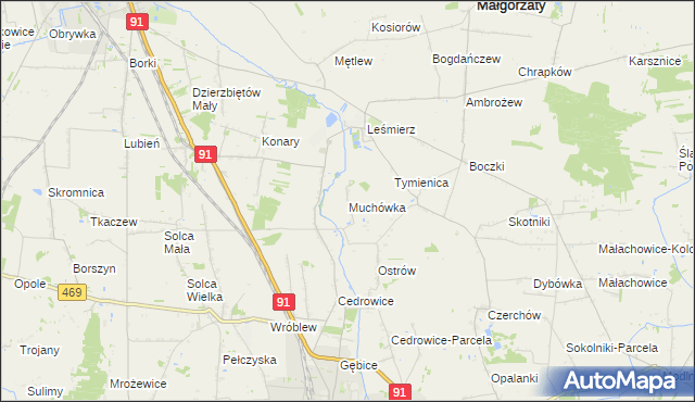mapa Muchówka gmina Ozorków, Muchówka gmina Ozorków na mapie Targeo