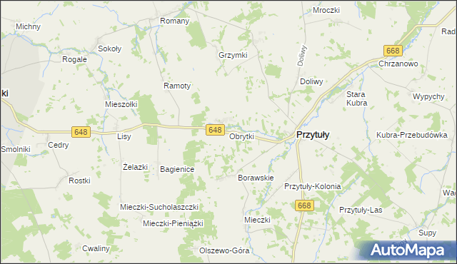 mapa Obrytki gmina Przytuły, Obrytki gmina Przytuły na mapie Targeo