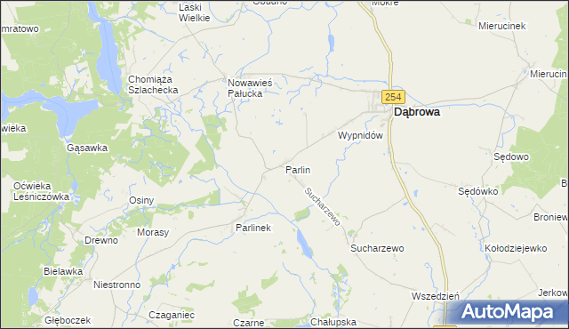 mapa Parlin gmina Dąbrowa, Parlin gmina Dąbrowa na mapie Targeo
