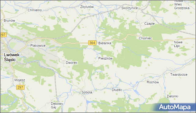 mapa Pieszków gmina Lwówek Śląski, Pieszków gmina Lwówek Śląski na mapie Targeo