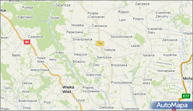 mapa Świńczów, Świńczów na mapie Targeo