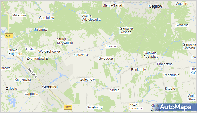 mapa Swoboda gmina Siennica, Swoboda gmina Siennica na mapie Targeo