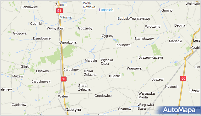 mapa Wysoka Duża gmina Kutno, Wysoka Duża gmina Kutno na mapie Targeo