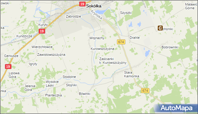 mapa Zaścianki k. Kurowszczyzny, Zaścianki k. Kurowszczyzny na mapie Targeo