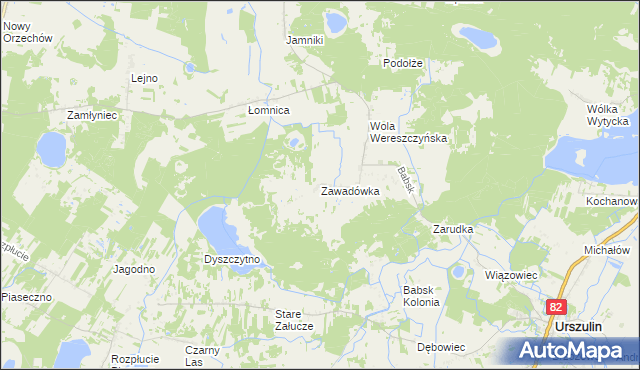 mapa Zawadówka gmina Urszulin, Zawadówka gmina Urszulin na mapie Targeo