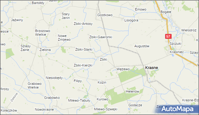 mapa Żbiki gmina Krasne, Żbiki gmina Krasne na mapie Targeo