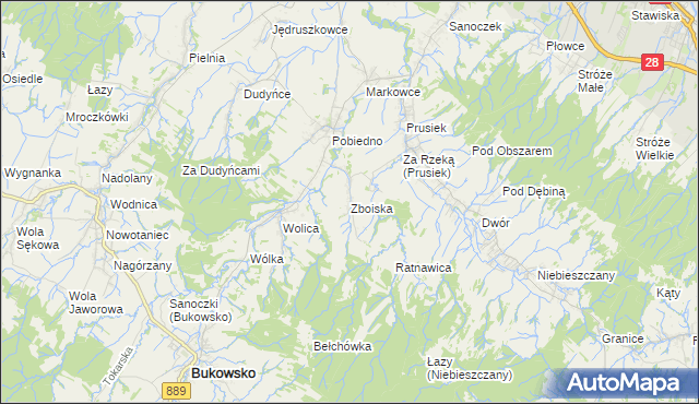 mapa Zboiska gmina Bukowsko, Zboiska gmina Bukowsko na mapie Targeo