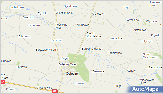 mapa Bartłomiejowice gmina Osięciny, Bartłomiejowice gmina Osięciny na mapie Targeo
