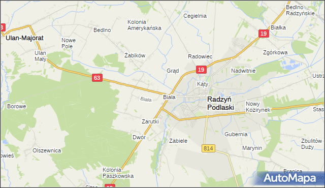 mapa Biała gmina Radzyń Podlaski, Biała gmina Radzyń Podlaski na mapie Targeo