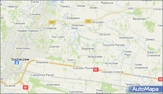 mapa Bogdaniec gmina Sochaczew, Bogdaniec gmina Sochaczew na mapie Targeo