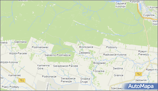mapa Bronkowice, Bronkowice na mapie Targeo