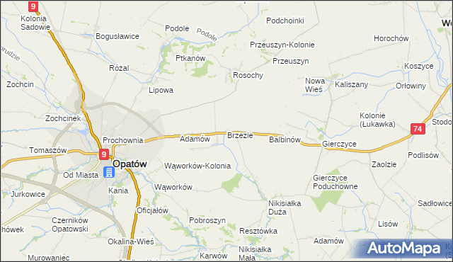 mapa Brzezie gmina Opatów, Brzezie gmina Opatów na mapie Targeo