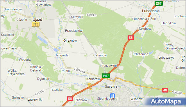 mapa Cekanów gmina Tomaszów Mazowiecki, Cekanów gmina Tomaszów Mazowiecki na mapie Targeo