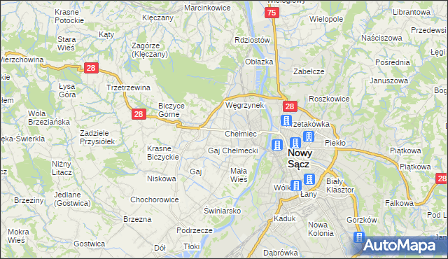 mapa Chełmiec powiat nowosądecki, Chełmiec powiat nowosądecki na mapie Targeo