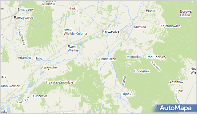 mapa Chmielarze gmina Kłomnice, Chmielarze gmina Kłomnice na mapie Targeo