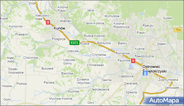 mapa Chmielów gmina Bodzechów, Chmielów gmina Bodzechów na mapie Targeo