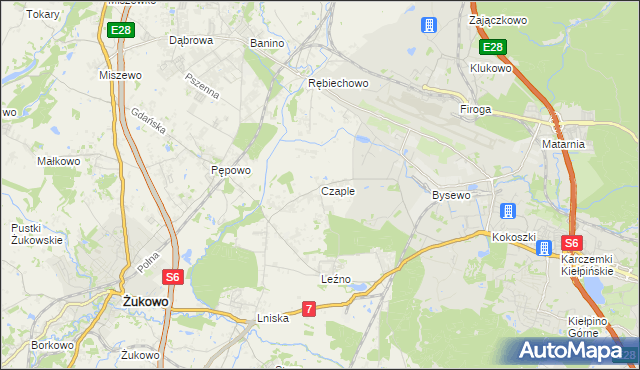 mapa Czaple gmina Żukowo, Czaple gmina Żukowo na mapie Targeo