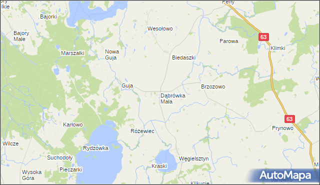 mapa Dąbrówka Mała gmina Węgorzewo, Dąbrówka Mała gmina Węgorzewo na mapie Targeo