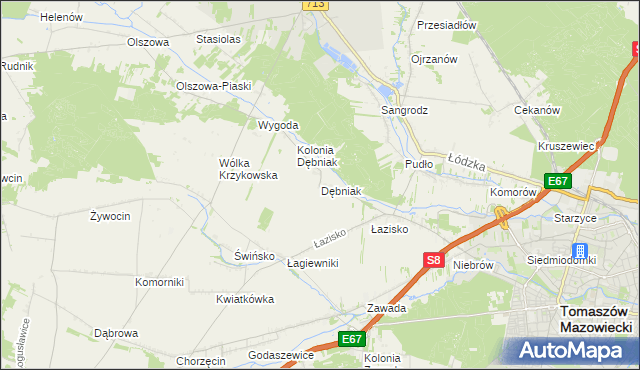 mapa Dębniak gmina Ujazd, Dębniak gmina Ujazd na mapie Targeo