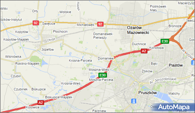 mapa Domaniew gmina Brwinów, Domaniew gmina Brwinów na mapie Targeo