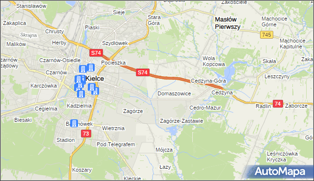 mapa Domaszowice gmina Masłów, Domaszowice gmina Masłów na mapie Targeo