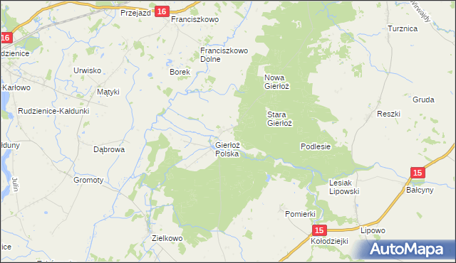 mapa Gierłoż gmina Ostróda, Gierłoż gmina Ostróda na mapie Targeo