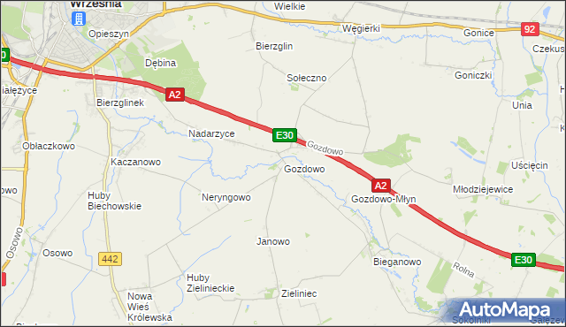 mapa Gozdowo gmina Września, Gozdowo gmina Września na mapie Targeo