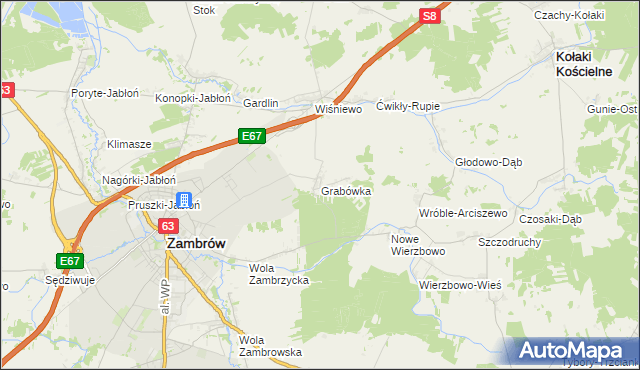 mapa Grabówka gmina Zambrów, Grabówka gmina Zambrów na mapie Targeo