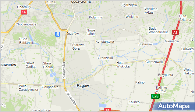 mapa Grodzisko gmina Rzgów, Grodzisko gmina Rzgów na mapie Targeo