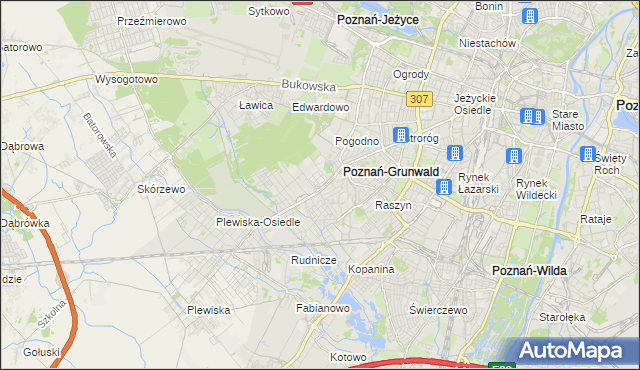 mapa Grunwald gmina Poznań, Grunwald gmina Poznań na mapie Targeo