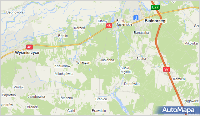 mapa Jasionna gmina Białobrzegi, Jasionna gmina Białobrzegi na mapie Targeo