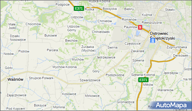 mapa Jędrzejowice gmina Bodzechów, Jędrzejowice gmina Bodzechów na mapie Targeo