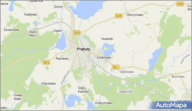 mapa Julianowo gmina Prabuty, Julianowo gmina Prabuty na mapie Targeo