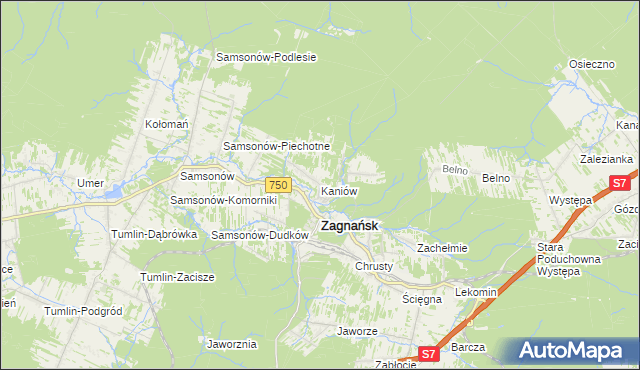 mapa Kaniów gmina Zagnańsk, Kaniów gmina Zagnańsk na mapie Targeo