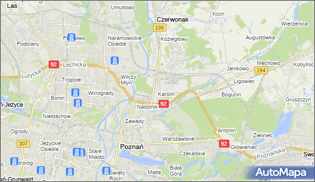 mapa Karolin gmina Poznań, Karolin gmina Poznań na mapie Targeo