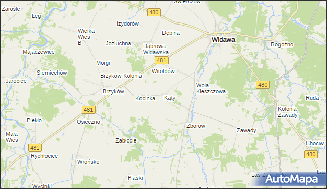 mapa Kąty gmina Widawa, Kąty gmina Widawa na mapie Targeo