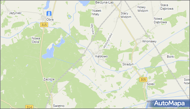 mapa Kębłowo gmina Wolsztyn, Kębłowo gmina Wolsztyn na mapie Targeo