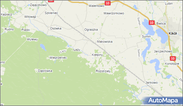 mapa Kiełpiny gmina Czernikowo, Kiełpiny gmina Czernikowo na mapie Targeo