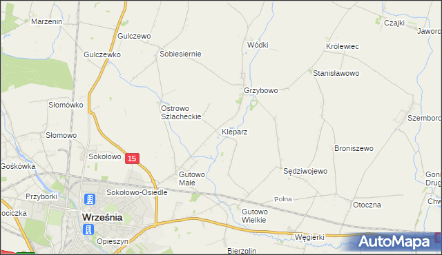 mapa Kleparz gmina Września, Kleparz gmina Września na mapie Targeo