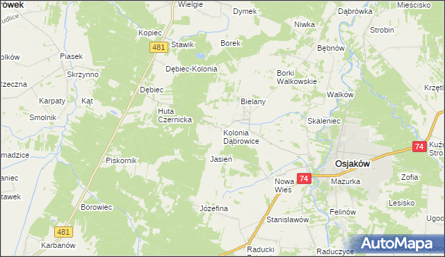 mapa Kolonia Dąbrowice, Kolonia Dąbrowice na mapie Targeo