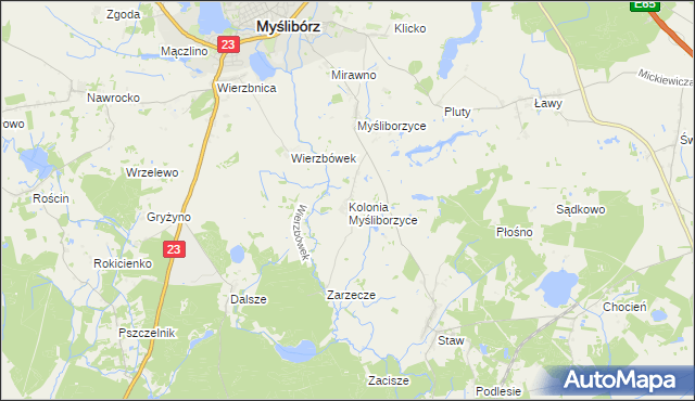 mapa Kolonia Myśliborzyce, Kolonia Myśliborzyce na mapie Targeo