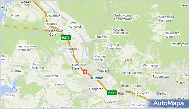 mapa Kolonia Piaski gmina Kunów, Kolonia Piaski gmina Kunów na mapie Targeo