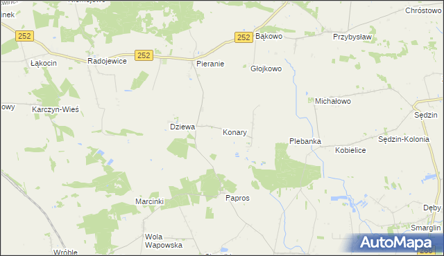 mapa Konary gmina Dąbrowa Biskupia, Konary gmina Dąbrowa Biskupia na mapie Targeo