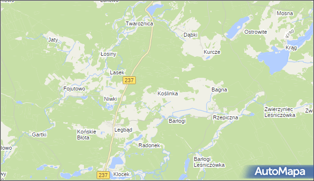 mapa Koślinka gmina Tuchola, Koślinka gmina Tuchola na mapie Targeo