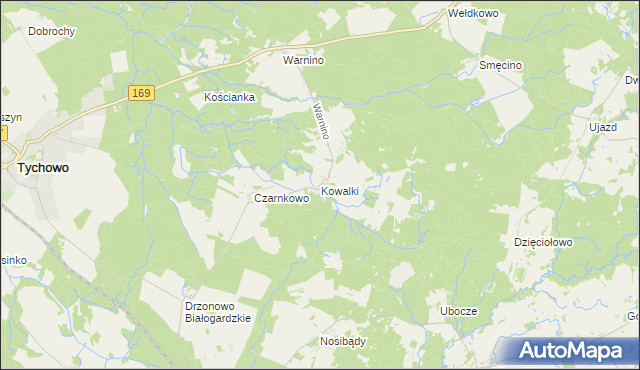 mapa Kowalki gmina Tychowo, Kowalki gmina Tychowo na mapie Targeo